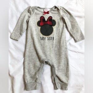 Disney Baby Girl Size 6 Month Mini Mouse Grey, Red & Black Romper With Snaps